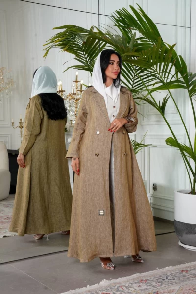 Beige natural linen blazer abaya IB135