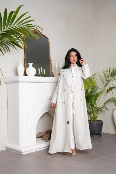 White natural linen blazer abaya. IB135 White